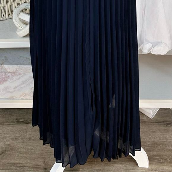 Lyse Italian navy blue  size XS, stretch knit viscose pleated midi skirt #4173 - Picture 2 of 6